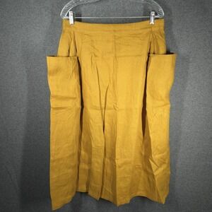 LINTICO Marina 100% Linen Skirt XL Mustard Yellow Elastic Waist Midi Pockets NWT